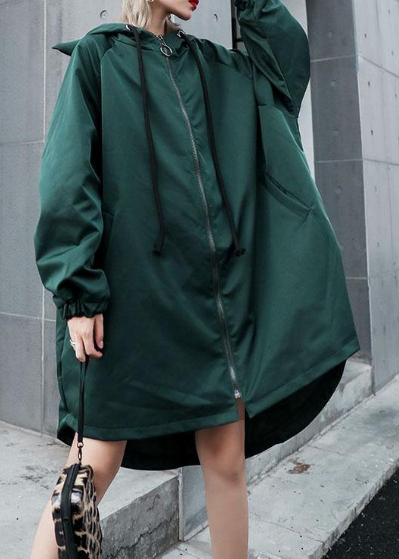 Manteaux D'automne À Capuche Pour Femmes Vêtements Fins Amples Verts - Noir