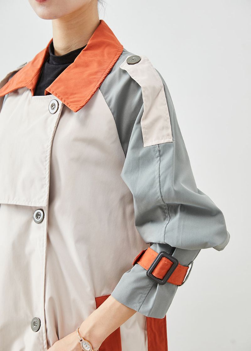 Manteaux En Coton Patchwork À Double Poitrine Colorblock Faits À La Main Automne - Trenchs femmes