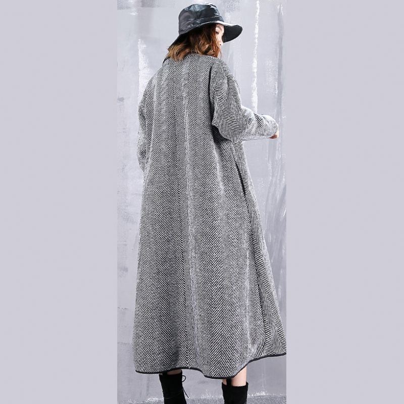 Manteaux Fins À Rayures Noires Vêtements D'extérieur Décontractés À Col Rabattu Poches Fines Longs - Trenchs femmes