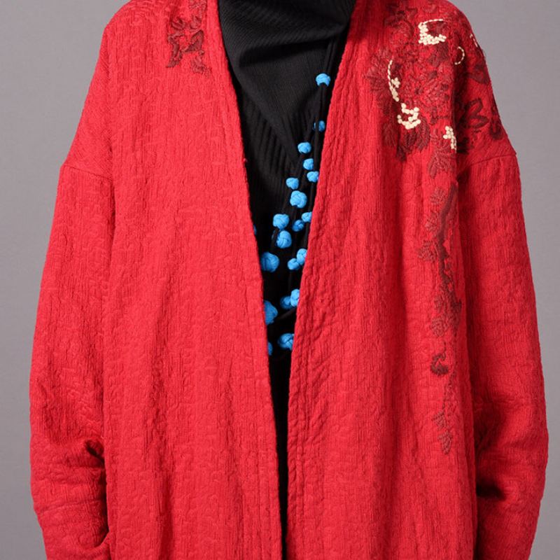 Manteaux Jaunes Fins Broderie Décontractée Baggy Manteau D'hiver Boutique Ouverts Sur Le Côté - Jaune