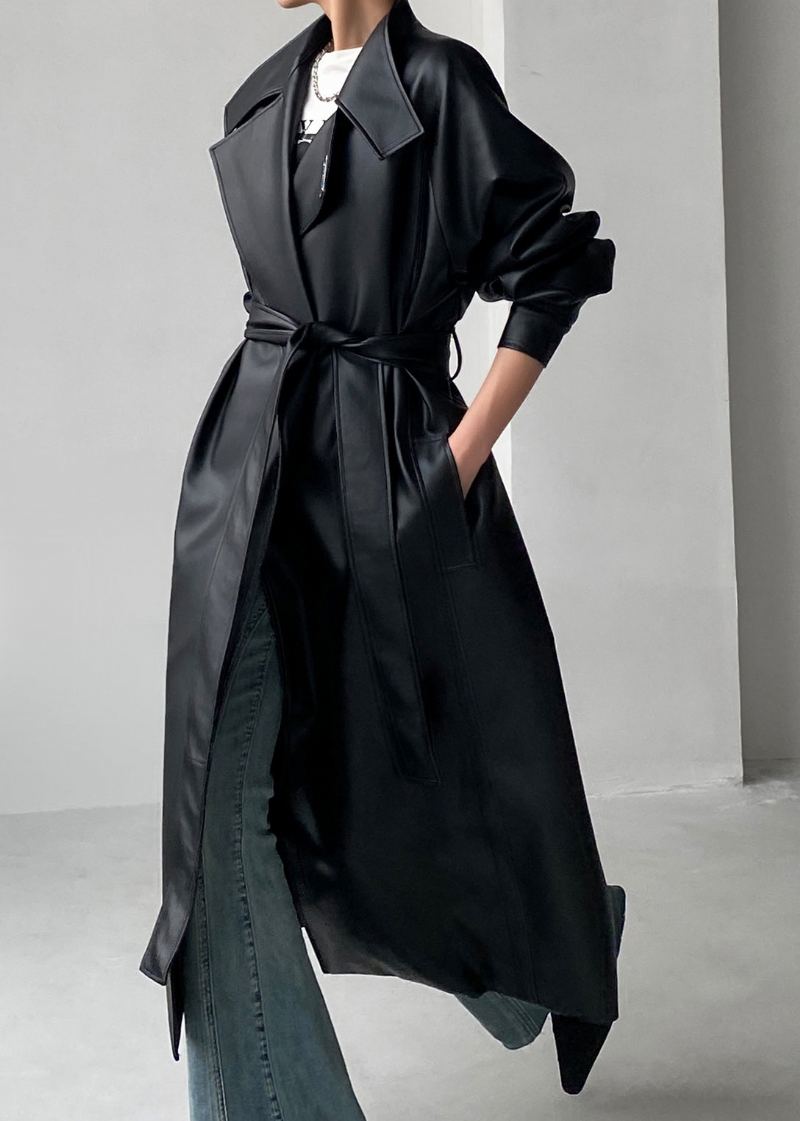 Manteaux Polaires Chauds En Simili Cuir Grande Taille Vert Noirâtre Cravate À La Hiver - Trenchs femmes
