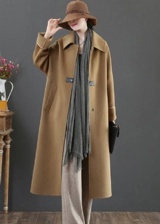 Manteaux Surdimensionnés Élégants Vêtements D'extérieur En Laine D'hiver Poches À Revers Marron Manteau En Pour Femme