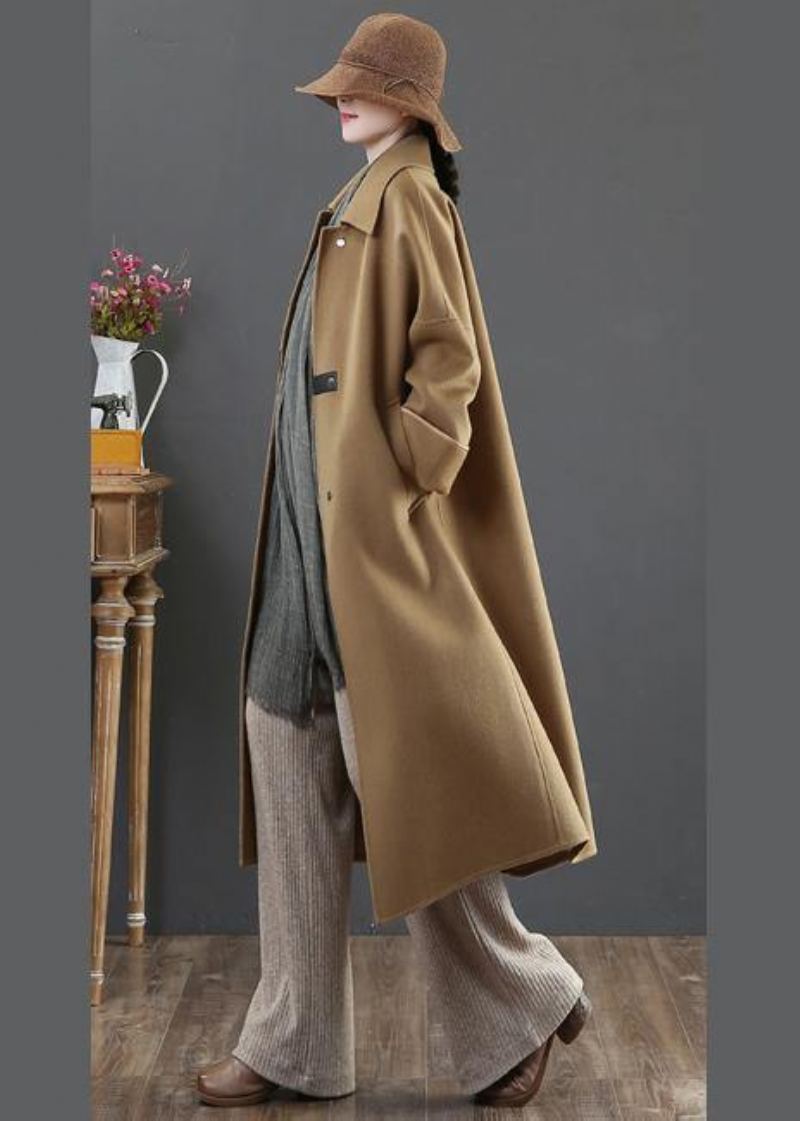 Manteaux Surdimensionnés Élégants Vêtements D'extérieur En Laine D'hiver Poches À Revers Marron Manteau En Pour Femme - Marron