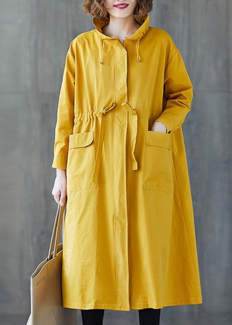 Mode Jaune Manteau Femmes Grande Taille Automne Volants Cordon À Glissière - Trenchs femmes