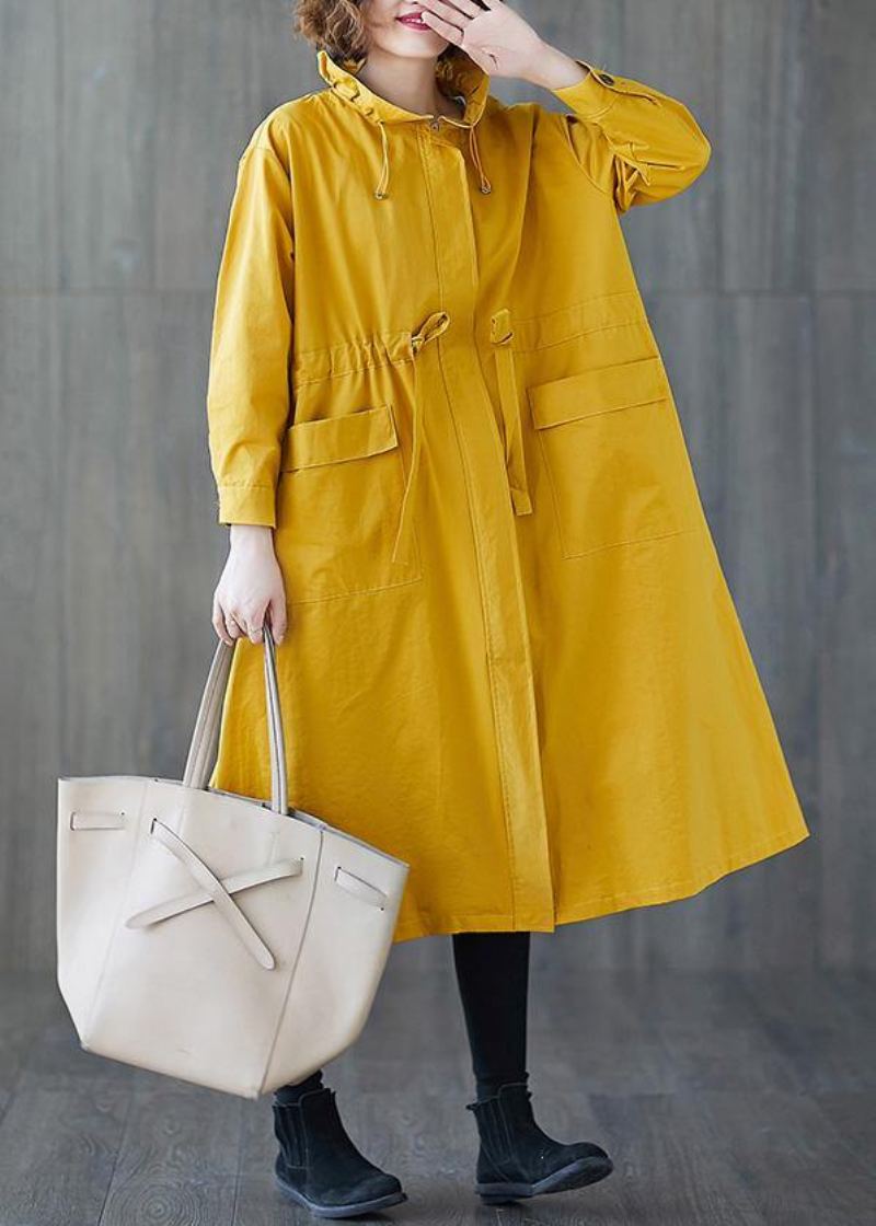 Mode Jaune Manteau Femmes Grande Taille Automne Volants Cordon À Glissière - Trenchs femmes