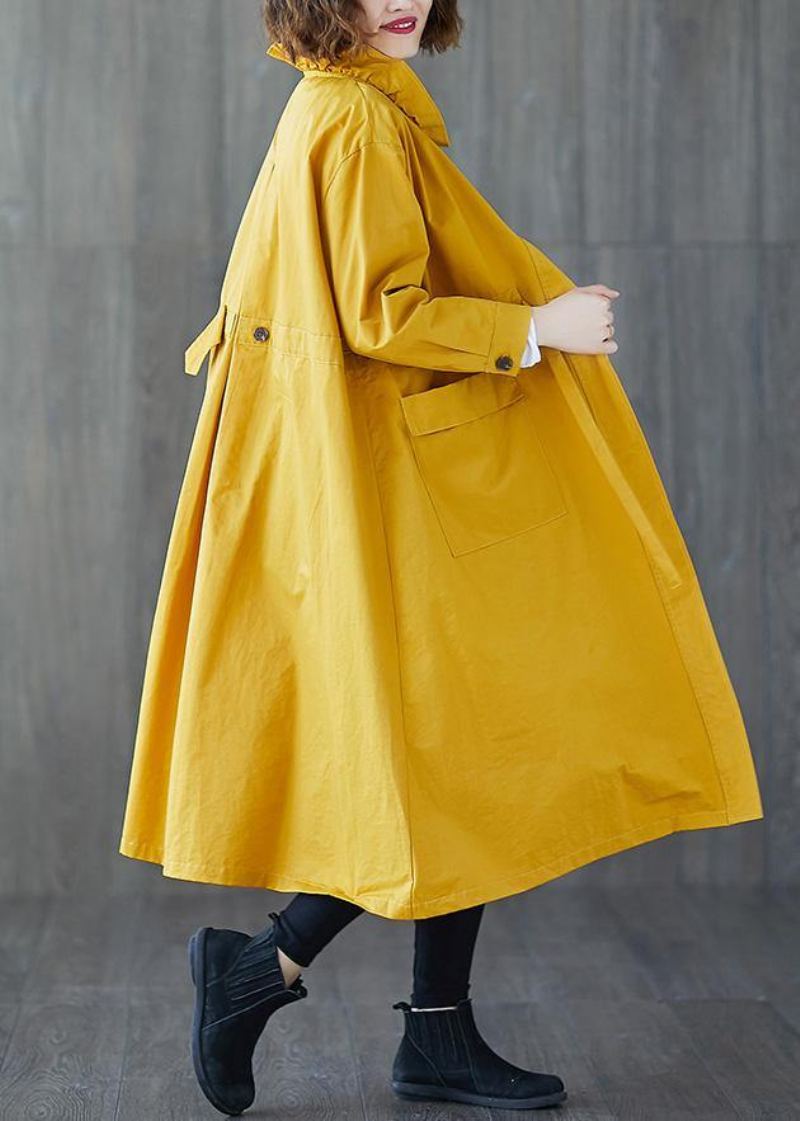 Mode Jaune Manteau Femmes Grande Taille Automne Volants Cordon À Glissière - Trenchs femmes
