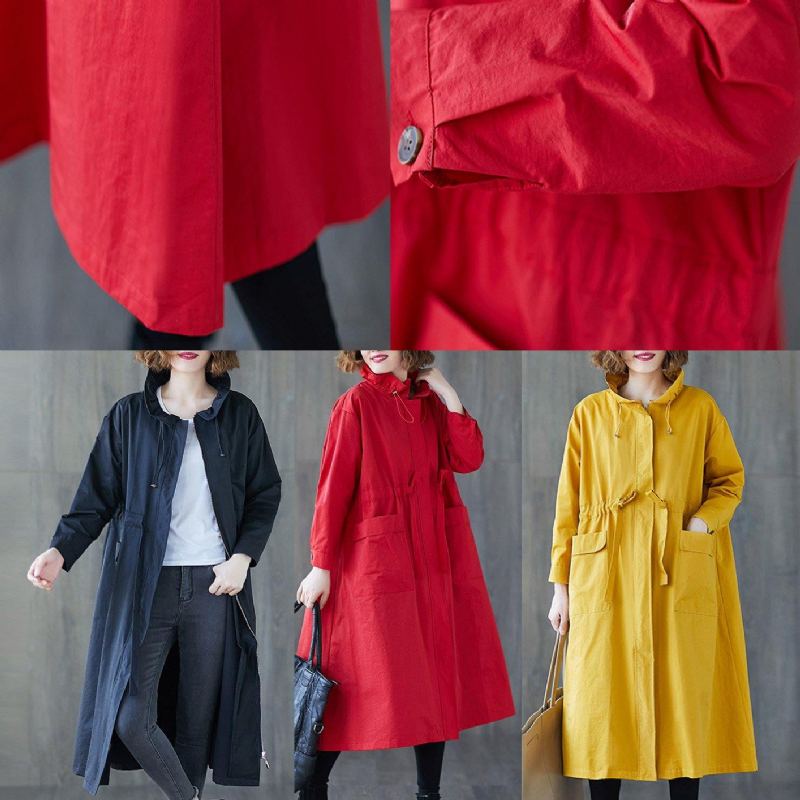 Mode Jaune Manteau Femmes Grande Taille Automne Volants Cordon À Glissière - Trenchs femmes
