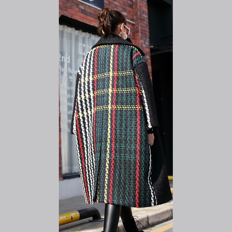 Nouveau Manteau D'hiver Noir Surdimensionné Dos Cranté Ouvert Maxi Femmes Poches Patchwork Longues Vestes - Trenchs femmes