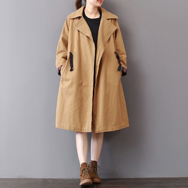 Nouveau Manteaux Kaki Grande Taille Col À Revers Vêtements D'extérieur Vintage Manteau Sauvage