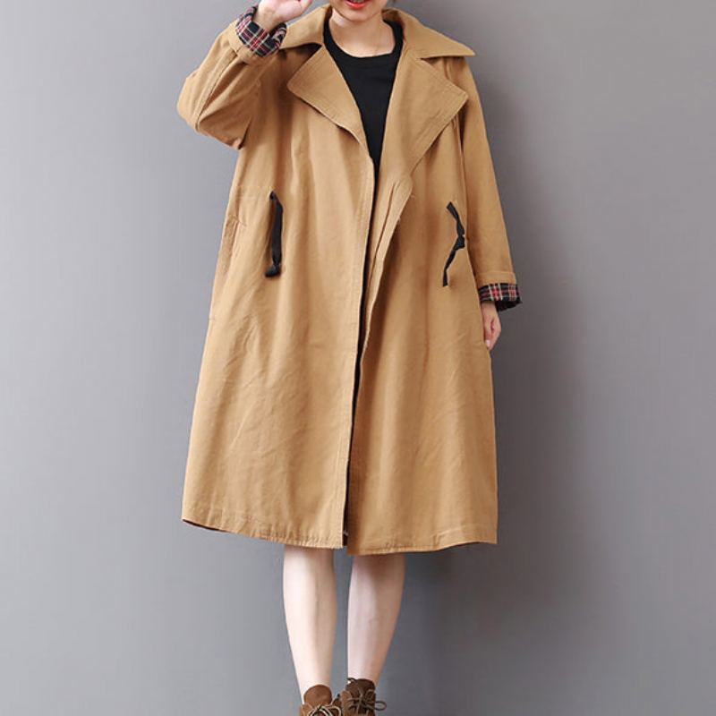 Nouveau Manteaux Kaki Grande Taille Col À Revers Vêtements D'extérieur Vintage Manteau Sauvage - Trenchs femmes