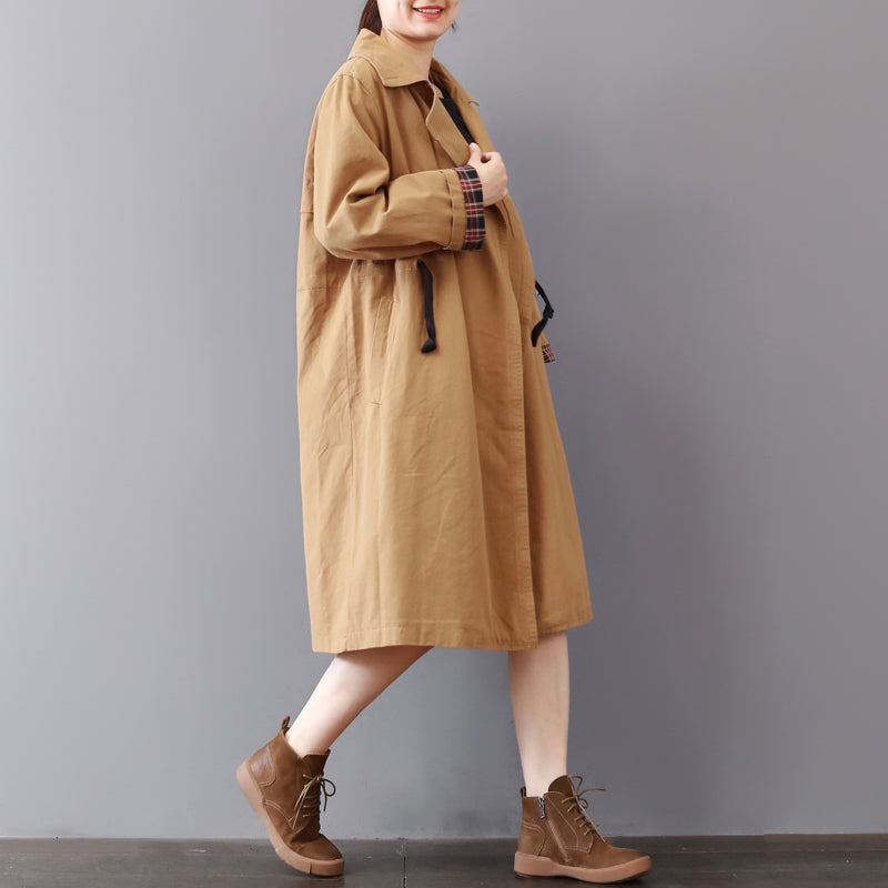 Nouveau Manteaux Kaki Grande Taille Col À Revers Vêtements D'extérieur Vintage Manteau Sauvage - Trenchs femmes