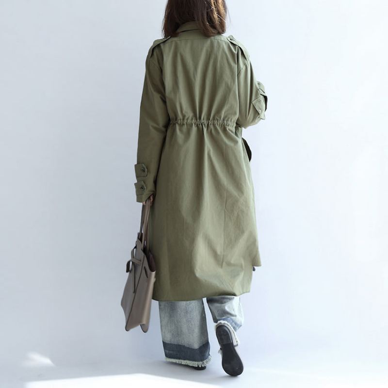 Parka Décontractée En Coton Vert Avec Poches Grande Taille Cravate À La Manches Longues Trench-coat 2024 - Vert