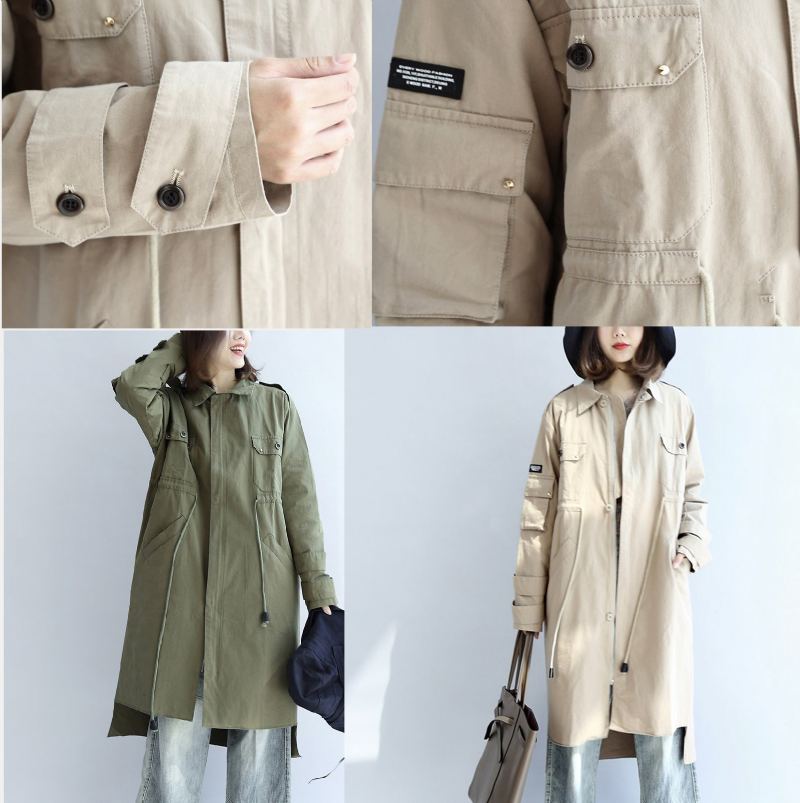 Parka Décontractée En Coton Vert Avec Poches Grande Taille Cravate À La Manches Longues Trench-coat 2024 - Vert