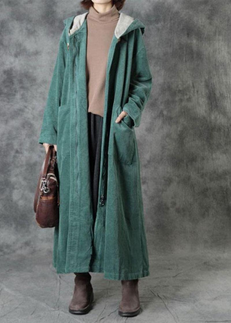 Poches Vertes Élégantes À Capuche Boutonné À Glissière Automne Sweats À Vêtements D'extérieur À Manches Longues