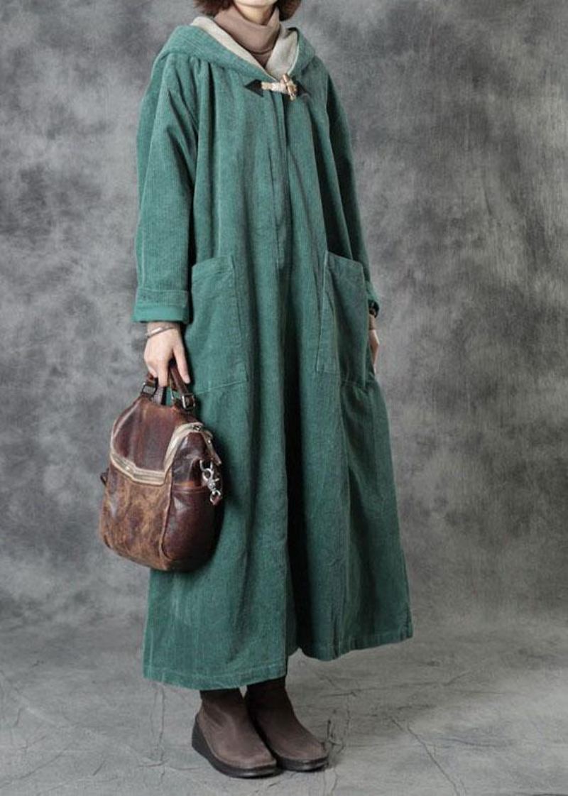 Poches Vertes Élégantes À Capuche Boutonné À Glissière Automne Sweats À Vêtements D'extérieur À Manches Longues - Trenchs femmes