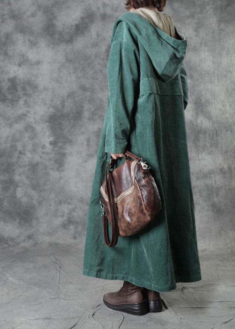 Poches Vertes Élégantes À Capuche Boutonné À Glissière Automne Sweats À Vêtements D'extérieur À Manches Longues - Trenchs femmes
