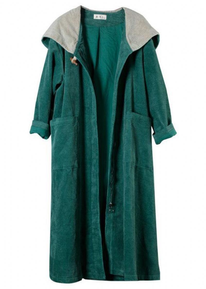 Poches Vertes Élégantes À Capuche Boutonné À Glissière Automne Sweats À Vêtements D'extérieur À Manches Longues - Trenchs femmes
