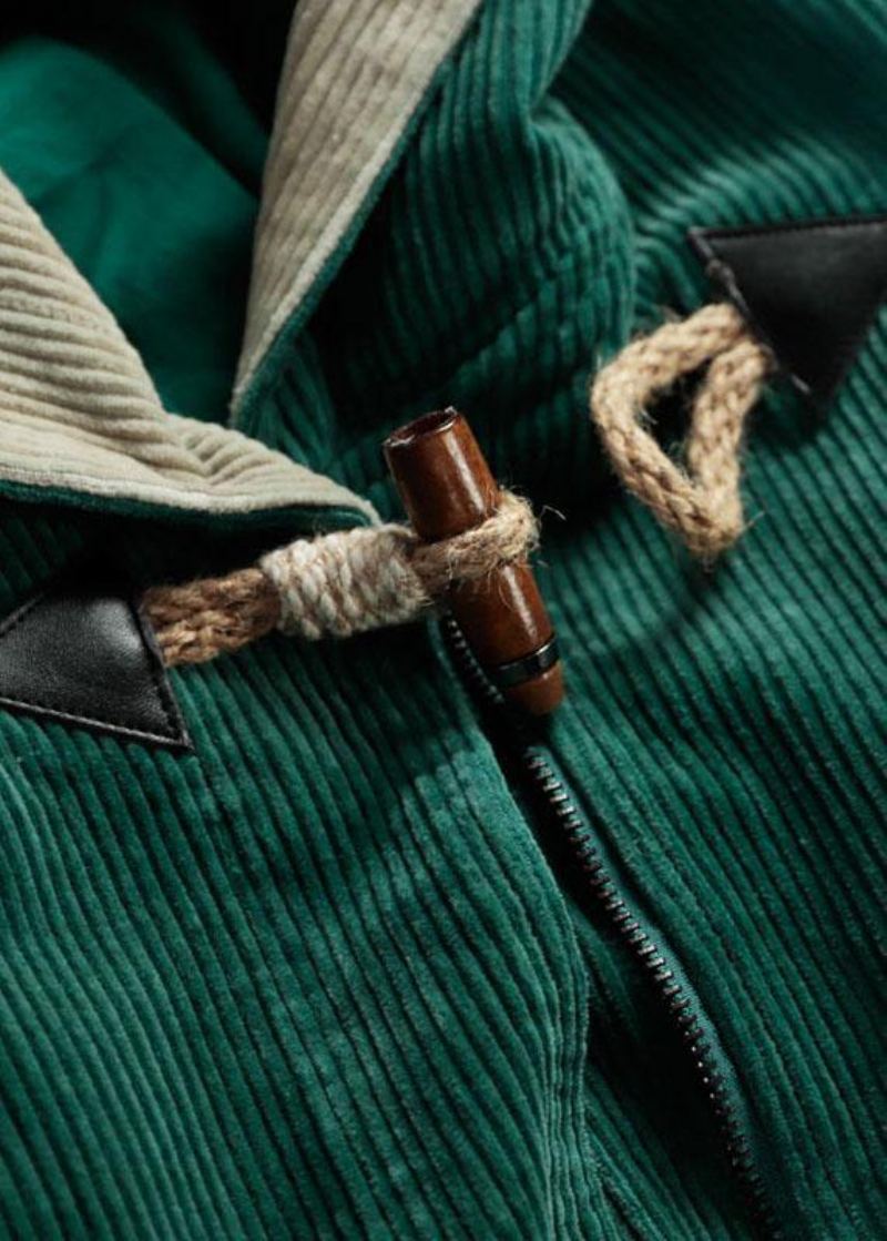 Poches Vertes Élégantes À Capuche Boutonné À Glissière Automne Sweats À Vêtements D'extérieur À Manches Longues - Trenchs femmes