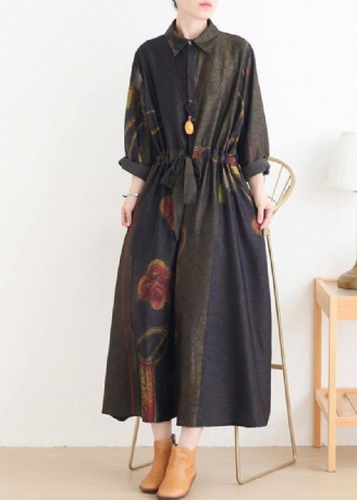 Robes Imprimées Vertes Diy Revers Avec Cordon De Serrage Robe Artistique