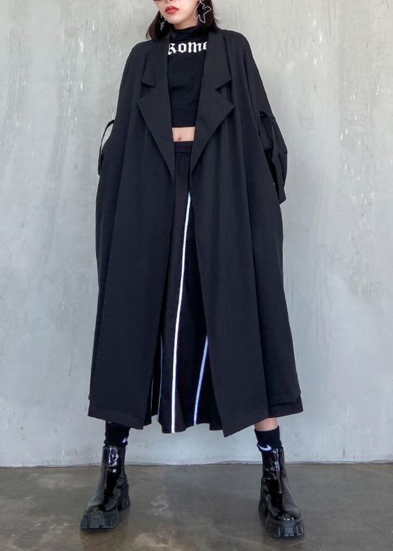 Style Poches Crantées Fine Manteau Long Sblack Manteaux Femme Surdimensionnés