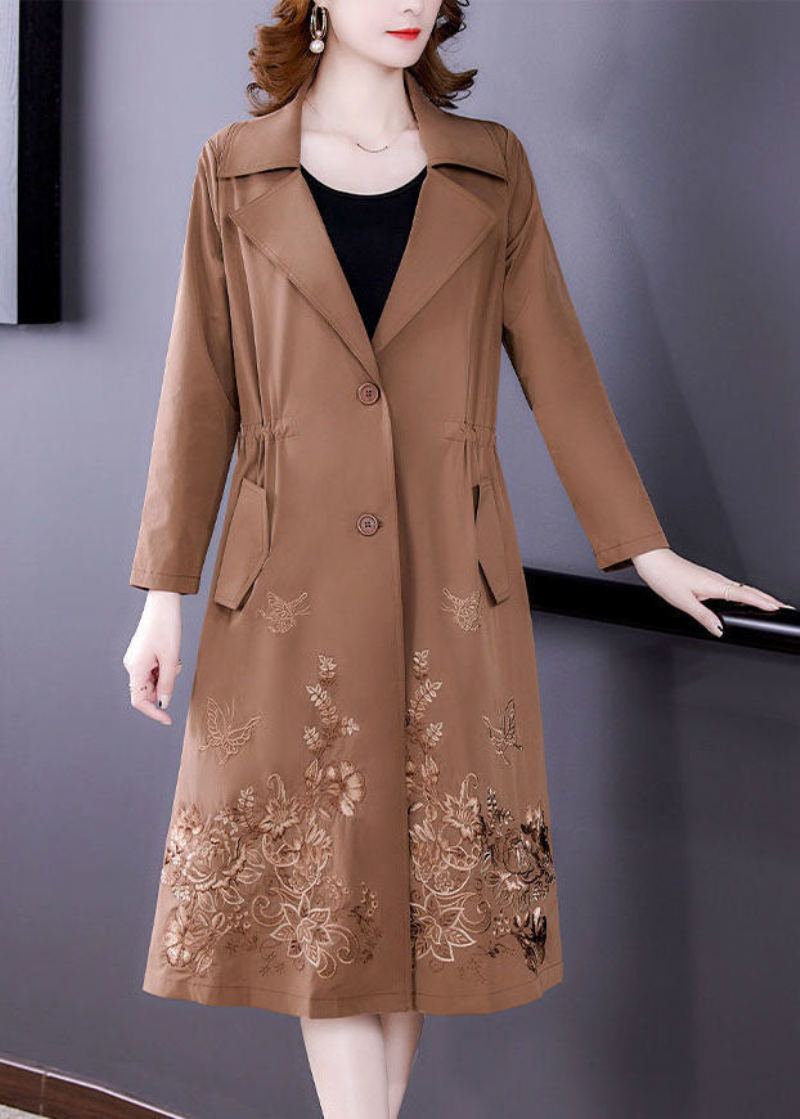 Trench-coat Cintré En Élasthanne Uni Kaki Col Cranté Automne - Kaki