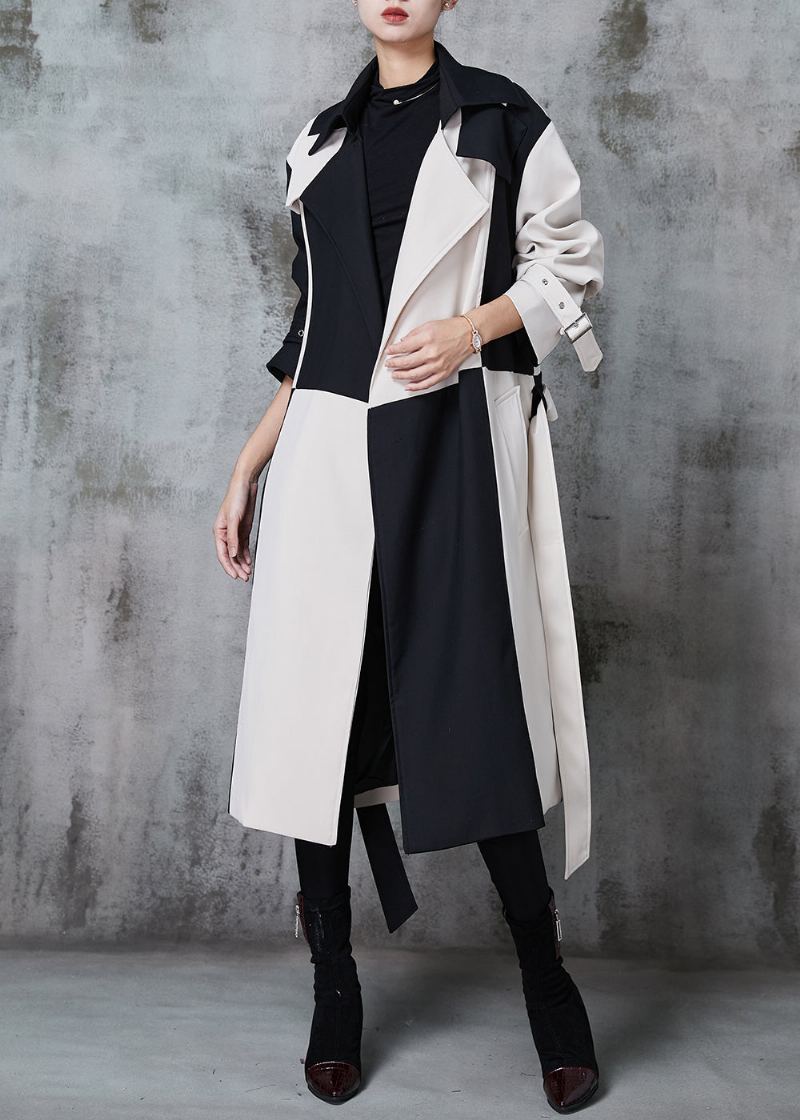 Trench-coat En Coton Design Original Colorblock Cranté Patchwork Printemps