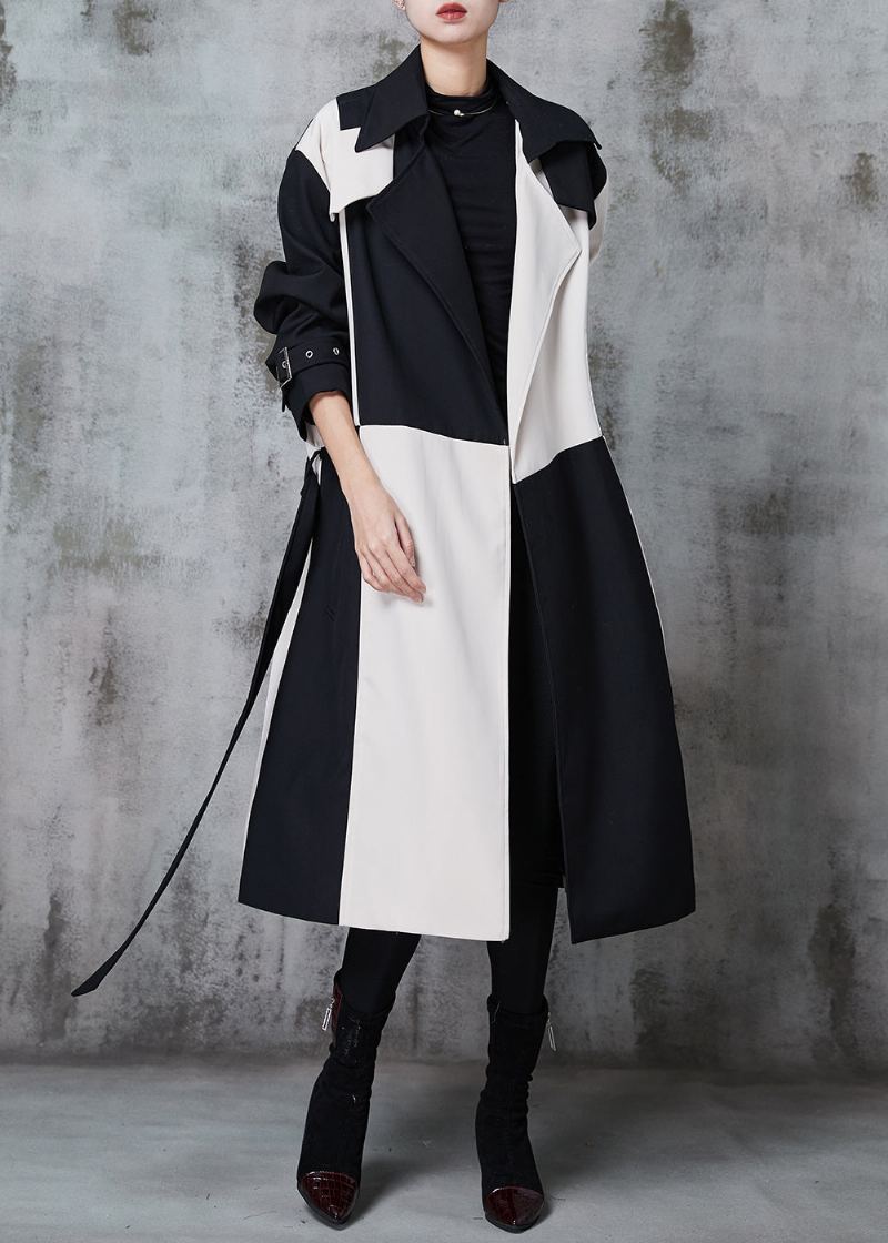 Trench-coat En Coton Design Original Colorblock Cranté Patchwork Printemps - Trenchs femmes