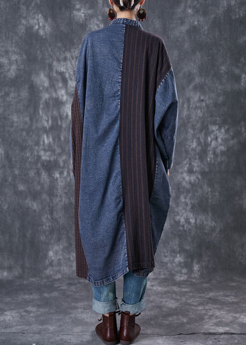 Trench-coat En Denim Bleu Marine Surdimensionné Avec Appliques En Patchwork Grande Taille Printemps - Trenchs femmes
