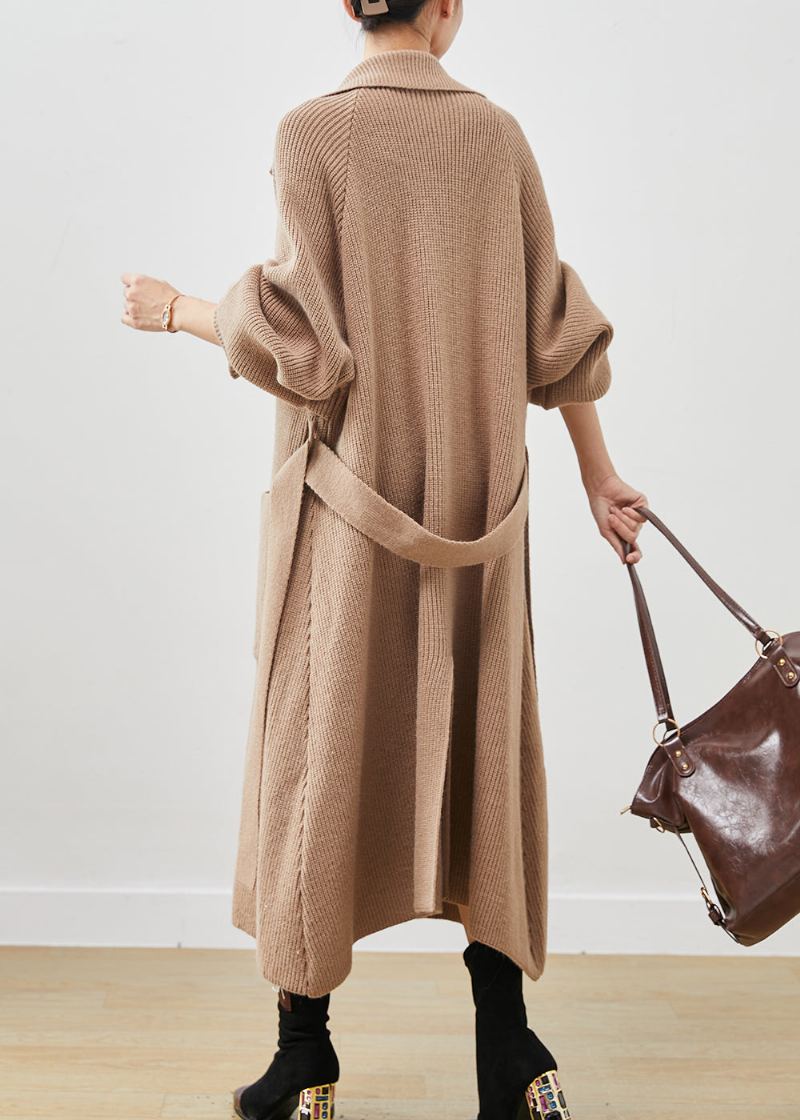 Trench En Tricot Kaki Simple Avec Poches Surdimensionnées Crantées Printemps - Trenchs femmes