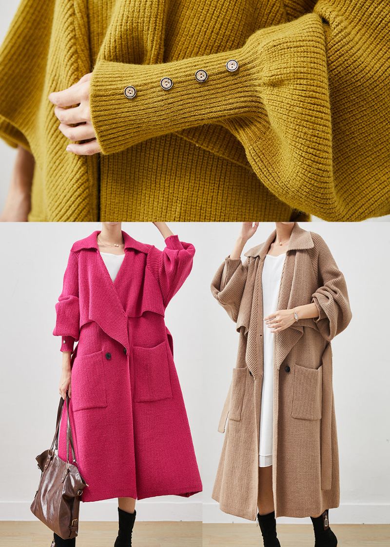 Trench En Tricot Kaki Simple Avec Poches Surdimensionnées Crantées Printemps - Trenchs femmes