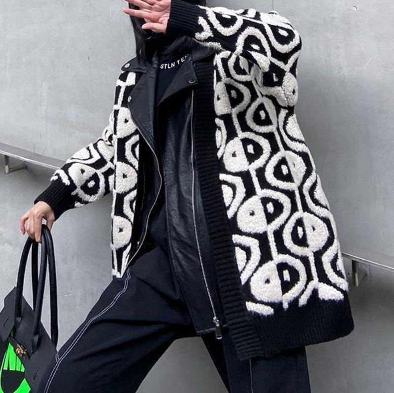Veste En Cuir Pu Tricotée Pour Femmes Nouvelle Collection Automne-hiver 2024. Épaissie Loisirs - Trenchs femmes