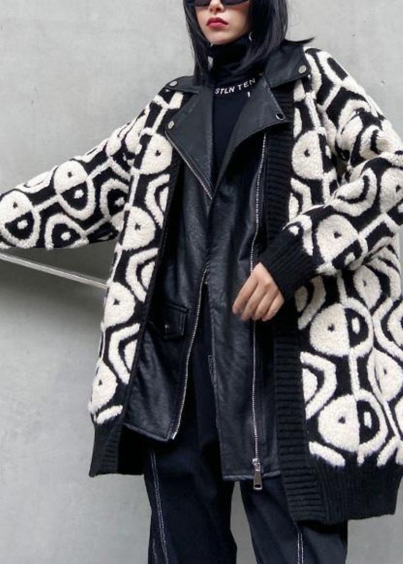 Veste En Cuir Pu Tricotée Pour Femmes Nouvelle Collection Automne-hiver 2024. Épaissie Loisirs - Trenchs femmes