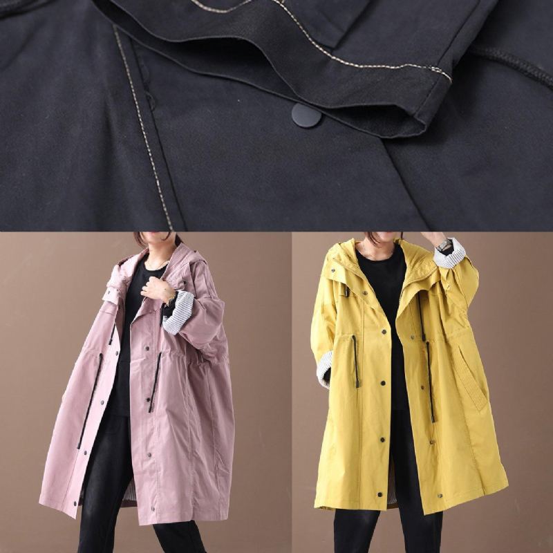 Vestes À Capuche Avec Cordon De Serrage Pour Femmes Vêtements Fins Amples Jaunes - Rose