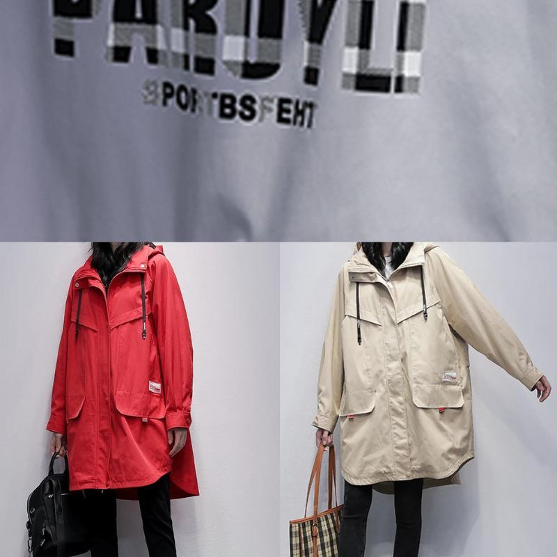Vêtements À Capuche Et Fermeture Éclair Pour Femmes D'extérieur En Coton Gris Avec Lettres - Trenchs femmes