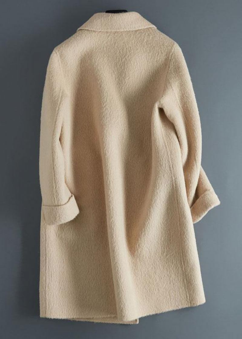 Vêtements D'extérieur De Luxe En Laine Beige Manteaux Amples Mi-longs Veste Crantée À Manches Longues - Trenchs femmes