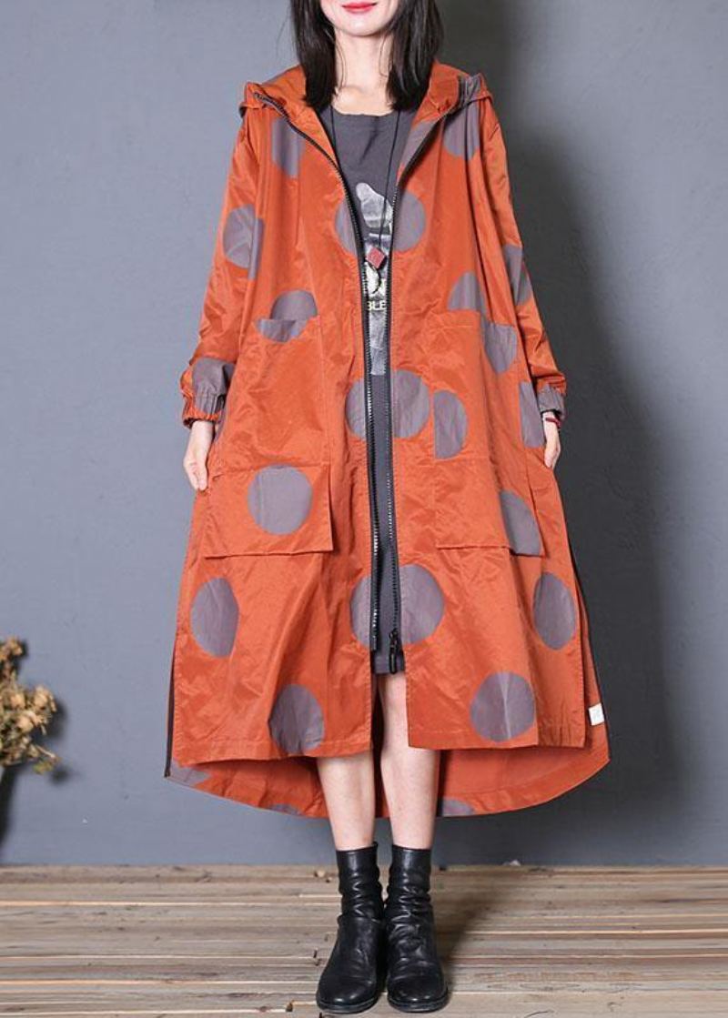 Vêtements Italiens À Capuche Avec Fermeture Éclair Fins Robes À Pois Rouges Manteaux D'automne - Trenchs femmes