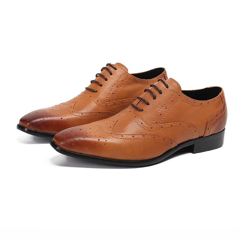 Chaussures Oxford Pour Hommes De Mariage En Cuir Véritable Bout Carré D'affaires Arrivée - Brun