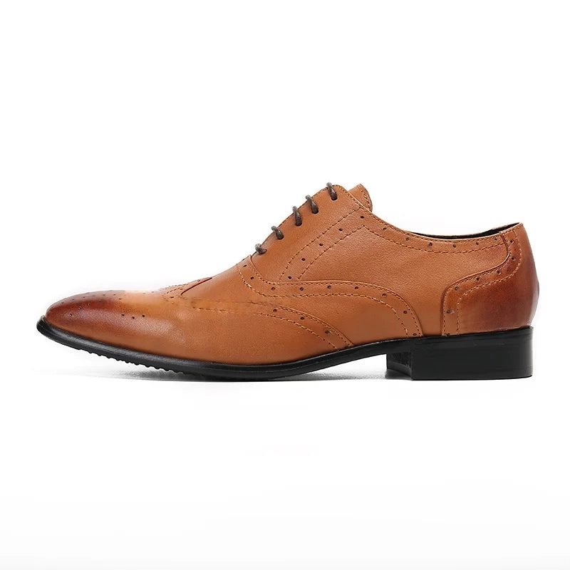 Chaussures Oxford Pour Hommes De Mariage En Cuir Véritable Bout Carré D'affaires Arrivée - Brun