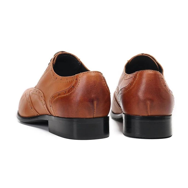 Chaussures Oxford Pour Hommes De Mariage En Cuir Véritable Bout Carré D'affaires Arrivée - Brun