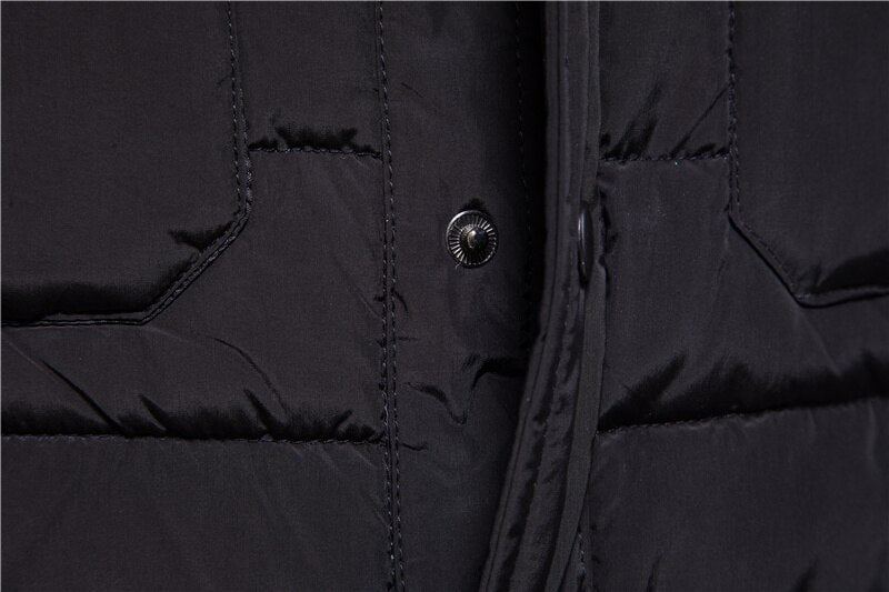 Chaud Épais Veste D'hiver Hommes Double Poche Col Tournant Manteau Pour Décontracté Affaires Hiver Parkas - Noir