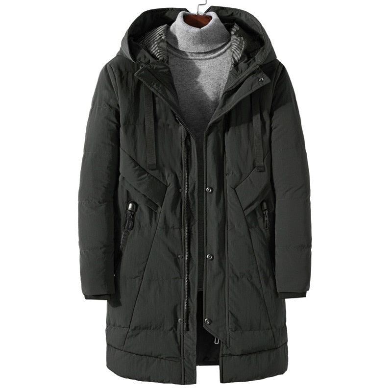 Hommes Hiver Longue Épaisse Parkas Veste D'extérieur Mâle Décontracté Ample Chaud Coton Rembourré Manteau Pardessus - Noir