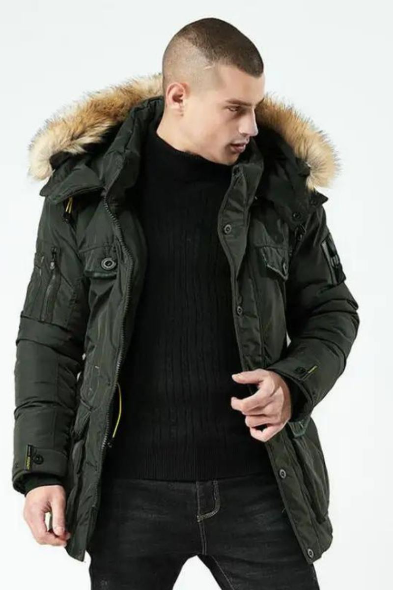 Veste D'hiver Hommes Col Montant Homme Parka Solide Vestes Épaisses Et Manteau Long Parkas