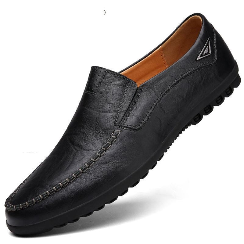 Mocassins Italiens En Cuir Véritable Pour Hommes Chaussures De Luxe Décontractées Respirants Bateau À Enfiler - Noir