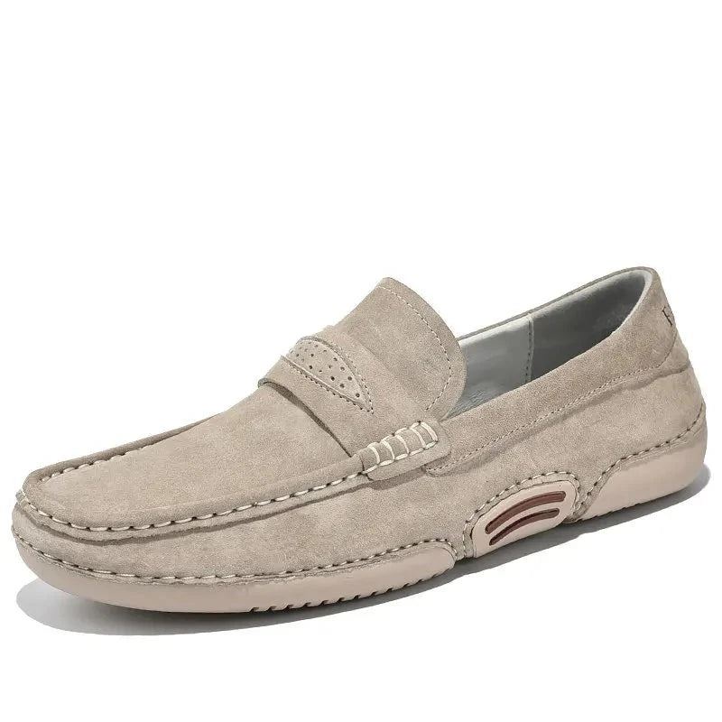 Mocassins De Luxe En Cuir Véritable Pour Hommes Chaussures D'été Décontractées Respirantes À Enfiler Style Italien - Gris