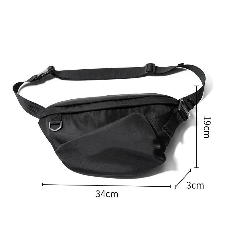 Oxford – Sac À Bandoulière Plat Étanche Pour Hommes Sac De Taille De Sport Avec Fermeture Éclair Au Dos L'extérieur - Noir