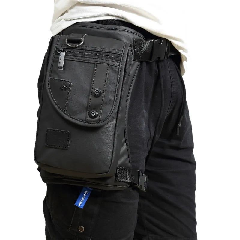 Sac Banane En Toile De Nylon Pour Hommes Sac À Jambe Tombante Sac De Cuisse Motocycliste Militaire/assaut Ceinture De Hanche Croisée - Noir