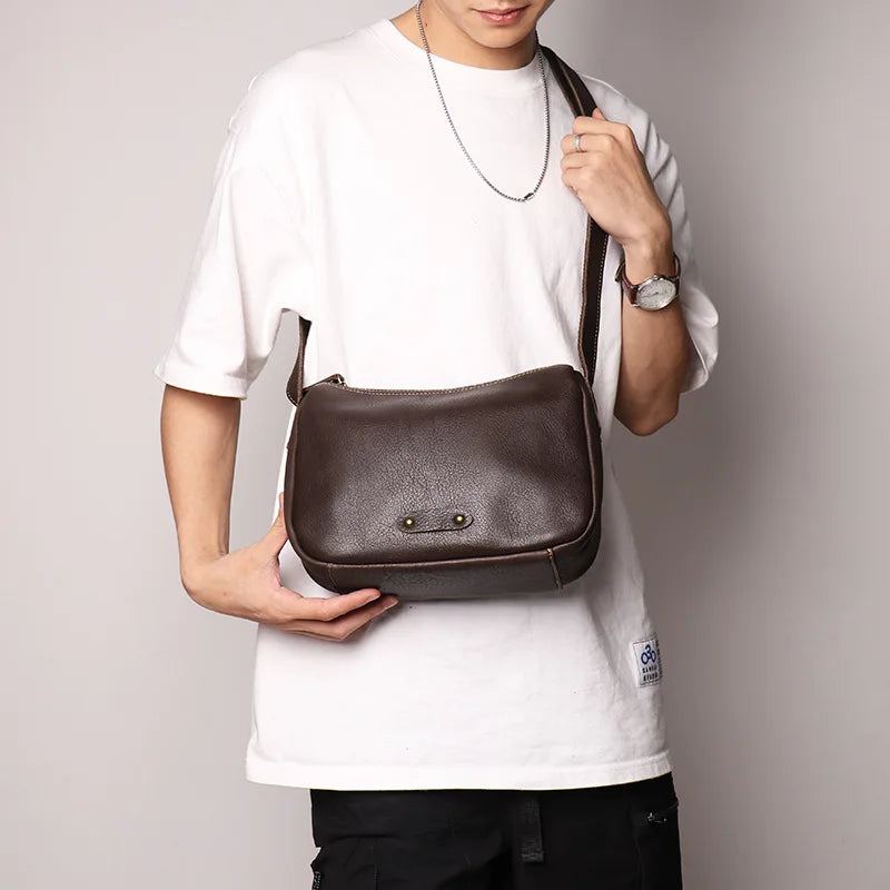 Sac À Bandoulière En Cuir Pour Hommes Et Femmes Sacoche Jeunes - Café