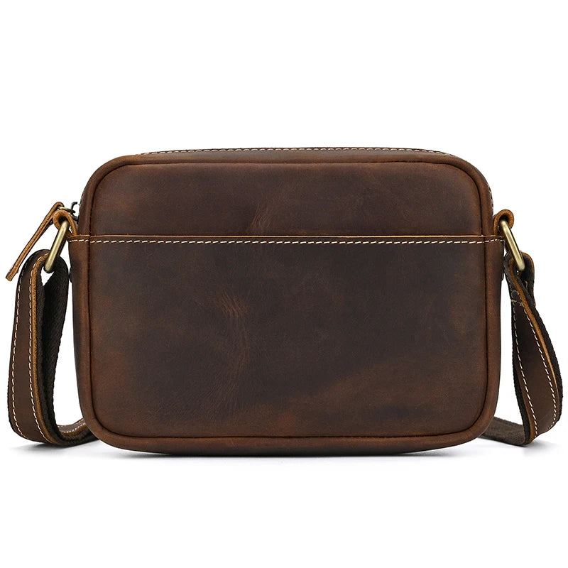 Sac À Bandoulière En Cuir Véritable Pour Hommes Sacoche Vintage Mini Sac À - Marron Foncé