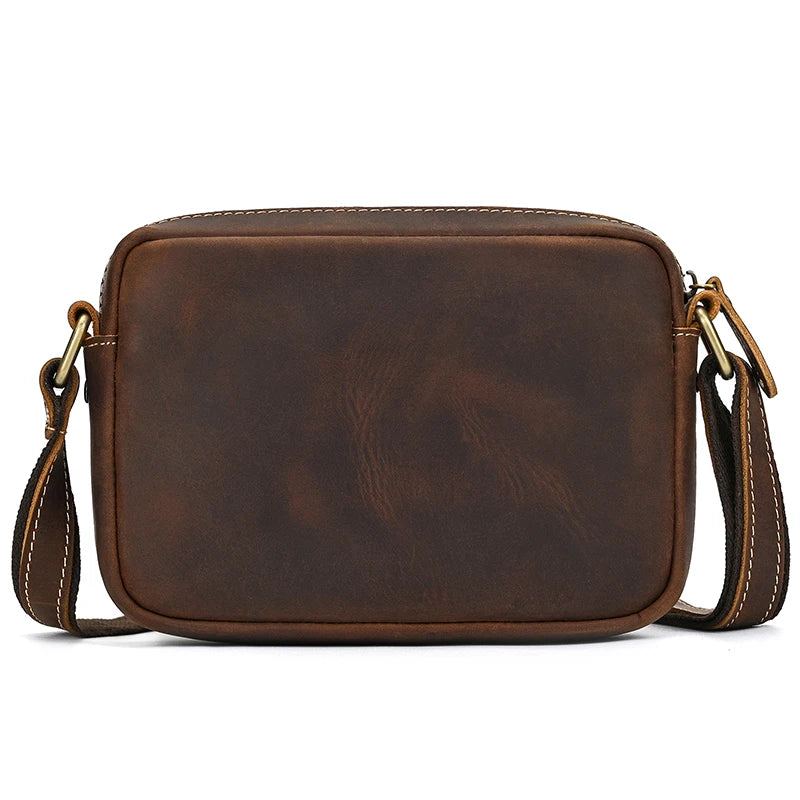 Sac À Bandoulière En Cuir Véritable Pour Hommes Sacoche Vintage Mini Sac À - Marron Foncé