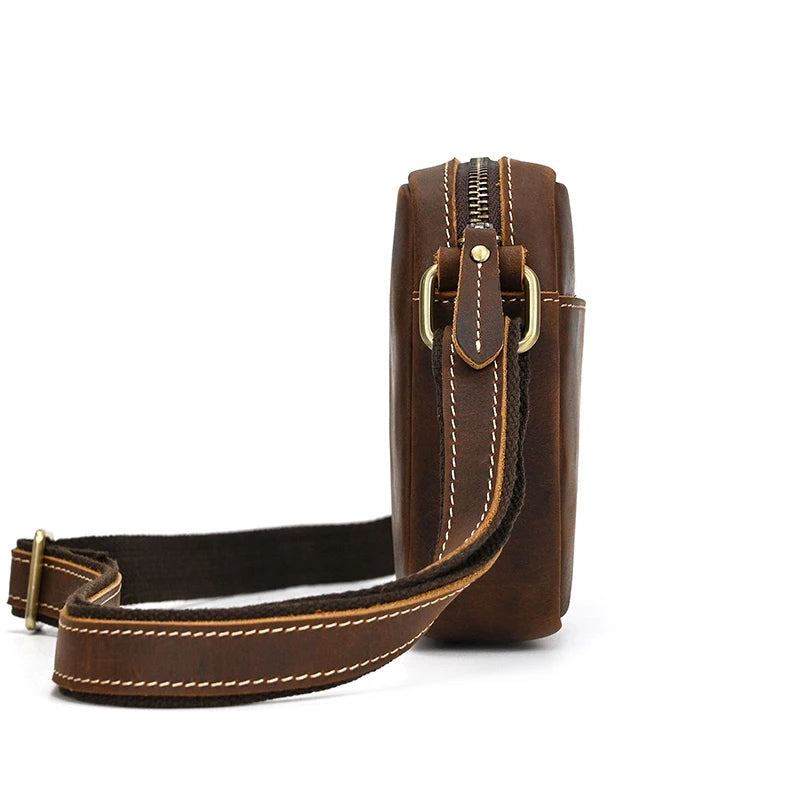 Sac À Bandoulière En Cuir Véritable Pour Hommes Sacoche Vintage Mini Sac À - Marron Foncé